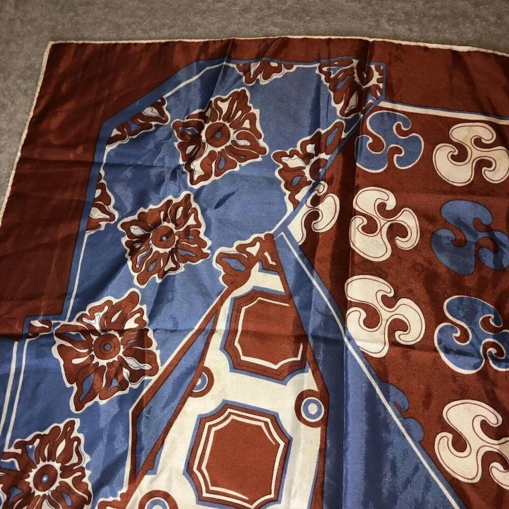 Vintage Abstract Elephant Multicolor 100% Acetate 28” Square Scarf Made in Japan